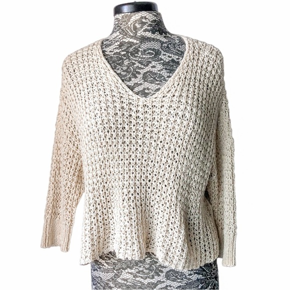 Eileen Fisher Open Stitch Knit Sweater High - Low Hem Cream Medium - Picture 3 of 9